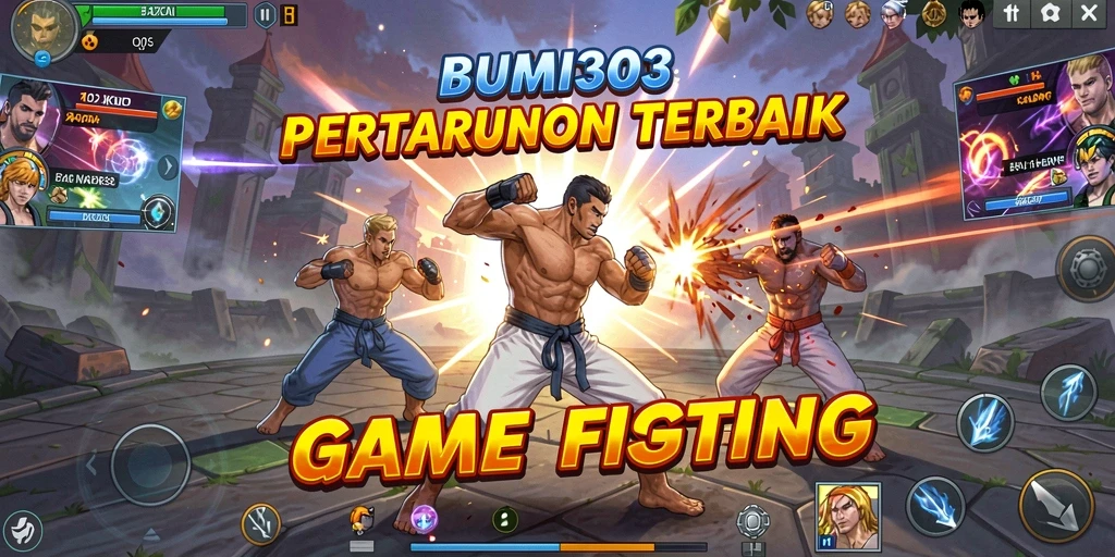 Tampilan screenshot BUMI303 menunjukkan pertarungan seru antar karakter.