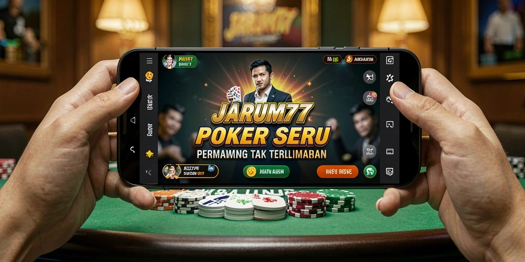 Tampilan gameplay seru di JARUM77 dengan suasana Poker yang mendebarkan.
