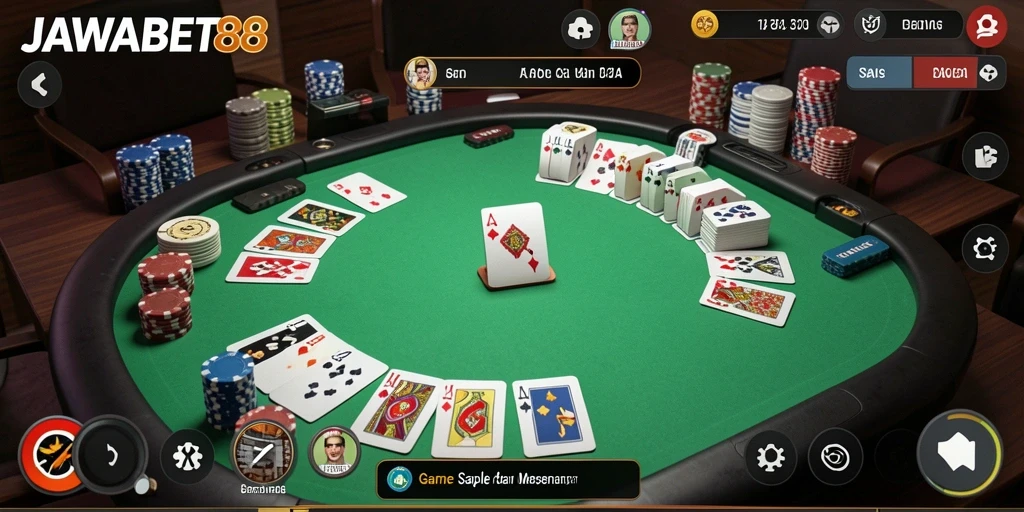 Menampilkan gameplay seru dari permainan Gaple di JAWABET88.