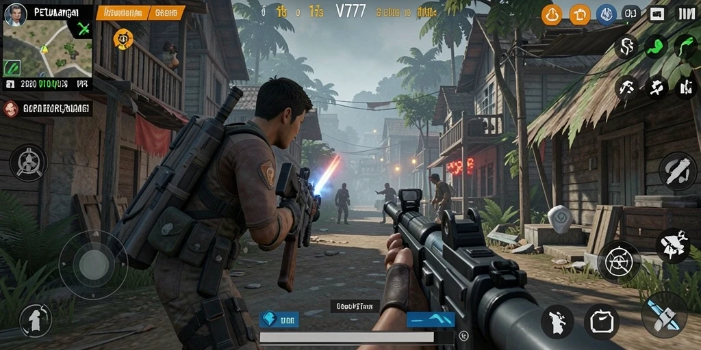 Screenshot gameplay menunjukkan aksi seru dalam VM777 TPS.